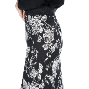 High-waisted pencil skirt in floral printed wool jersey